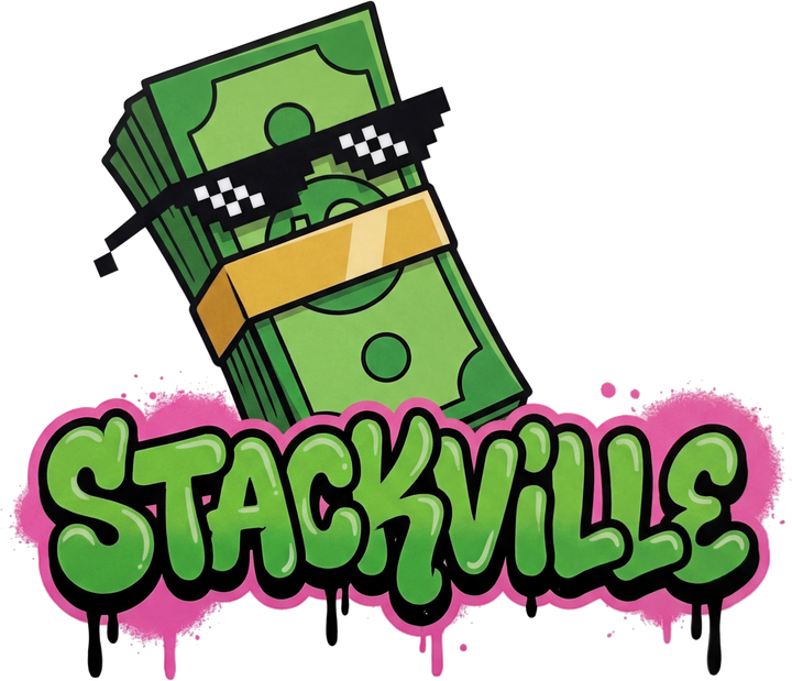 Stackville: a stack of cash wearing pixel sunglasses
